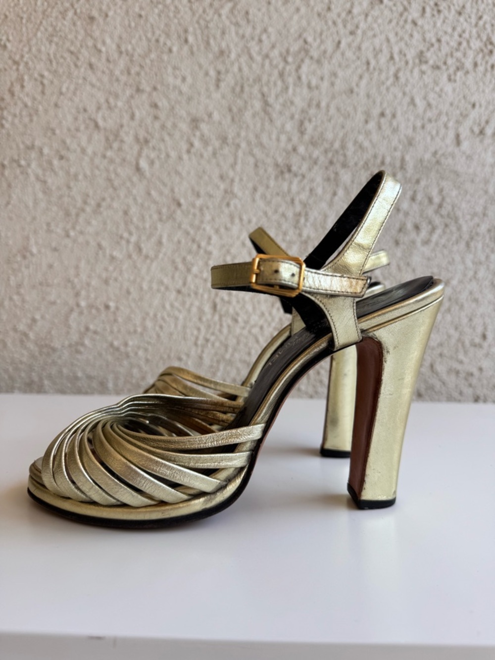 1970s Rinaldo Felsotini for Kimel of California Gold Lame Strappy Platforms 6.5